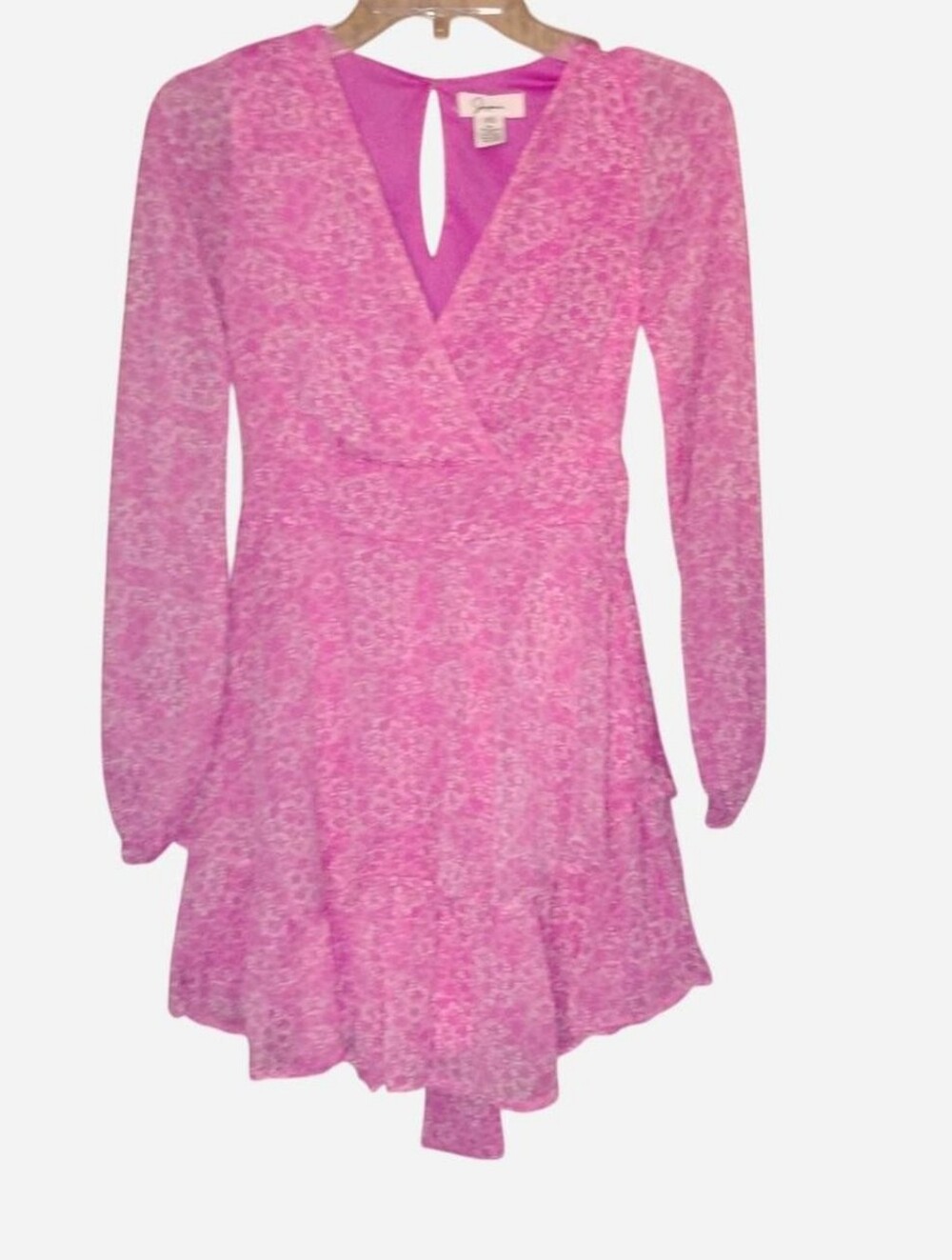 Japna Pink Floral Tiered Long-Sleeve Mini Dress XS